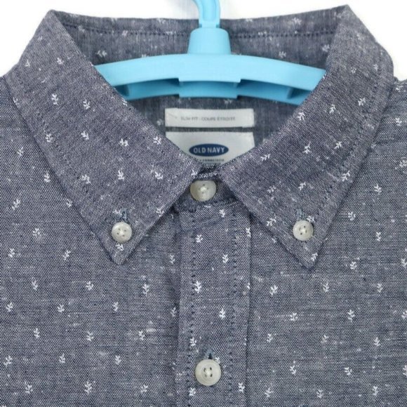 Old Navy Slim Fit Shirt Chambray Blue Floral Long Sleeve M Medium - Picture 7 of 12